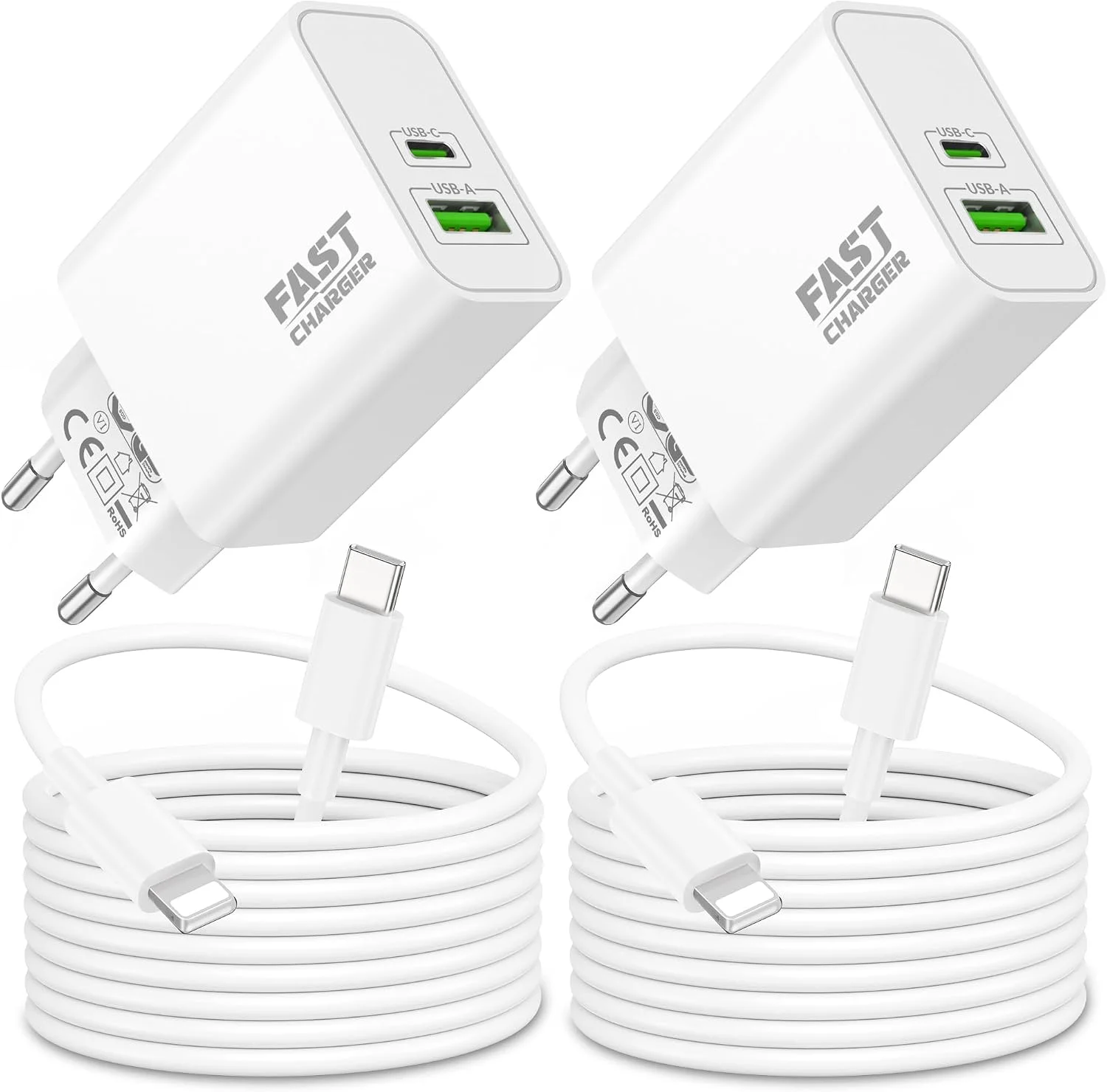 30W 2-Port Schnellladegerät mit 2M Kabel (4Pack) – USB-C & USB-A