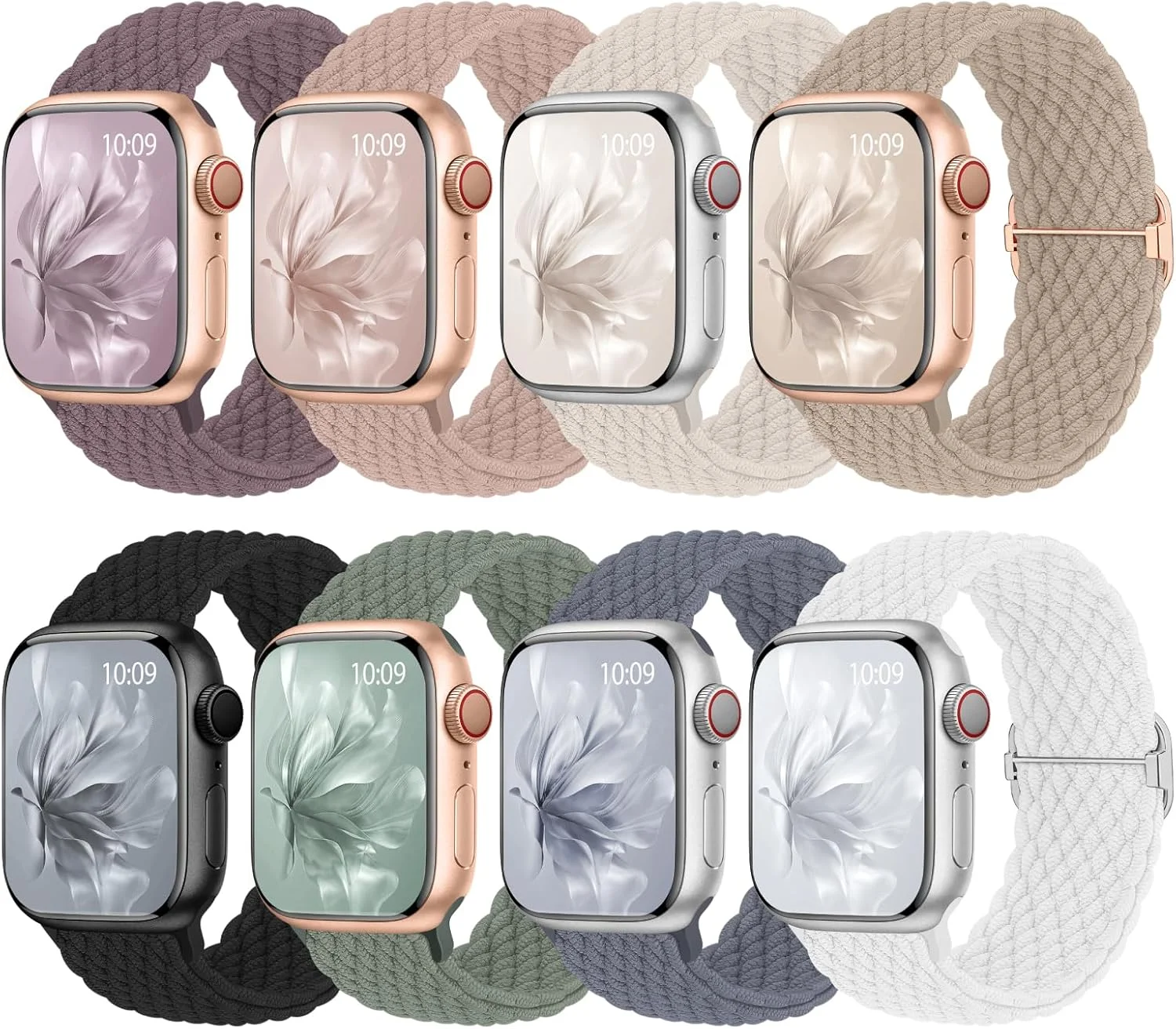 8 Stück Geflochtenes Nylon Armband für Apple Watch 38/40/41/42/44/45/46mm