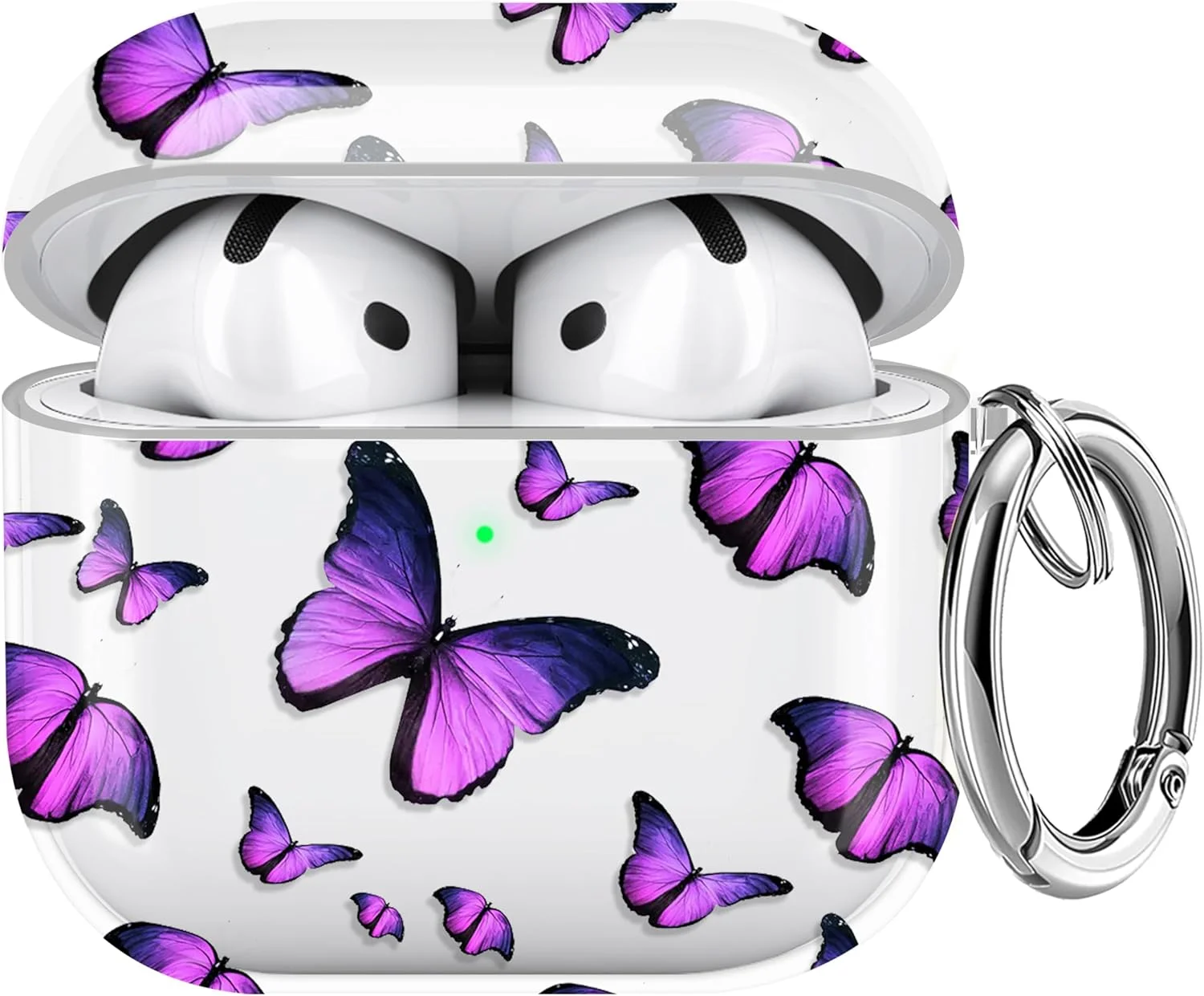 Schutzhülle für AirPods 4 – Schmetterling Lila, Karabiner