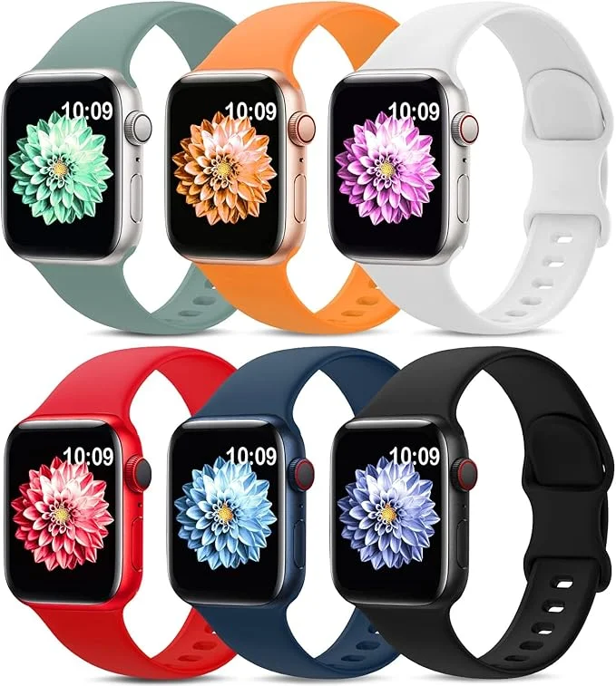 AMSKY 6 Stück Silikon Sport Armbänder für Apple Watch 38–49mm, iWatch 1–11 & SE
