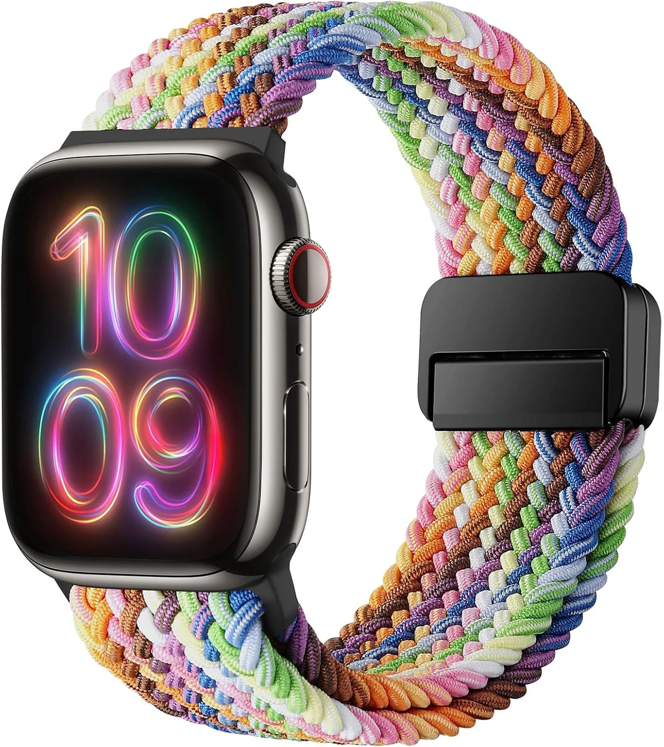 Apple Watch Armband Geflochten – Regenbogen, Magnetisch, 49/46/45/44/42/41/40/38mm