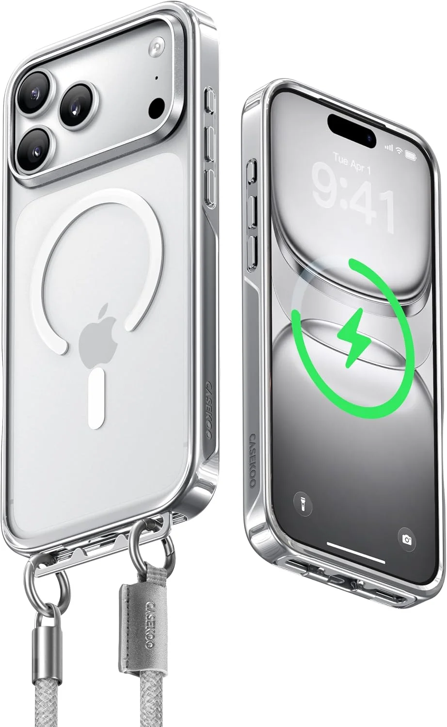 Hülle für iPhone 17 Pro Max – Mit Band, MagSafe, Transparent Silber