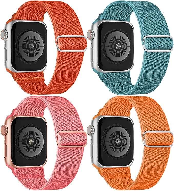 Nylon Loop Armband für Apple Watch – 4er Set, Orange/Teal/Pink