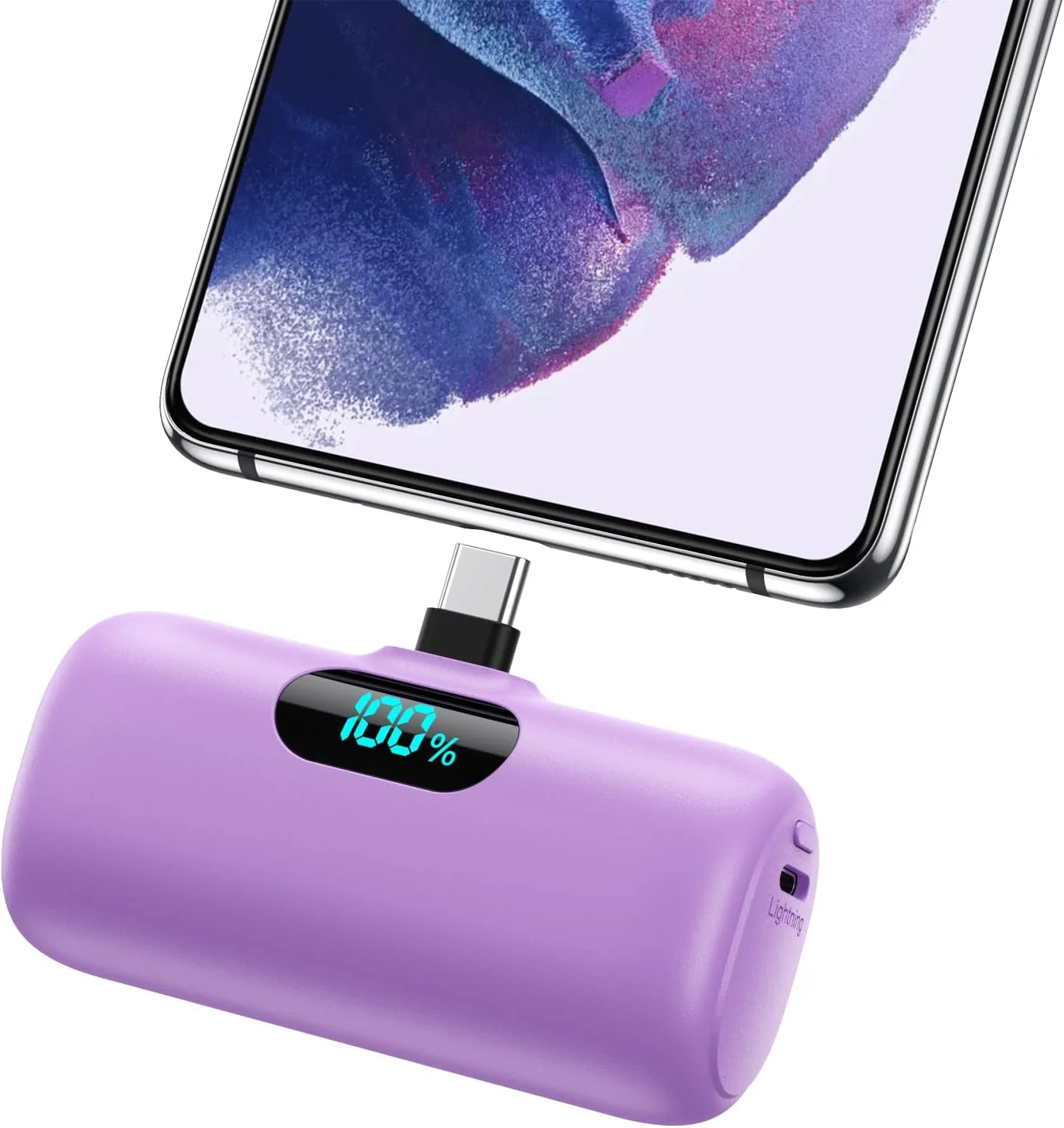 Feob Powerbank USB-C 5000mAh – Kompakt, LED-Display, Lila