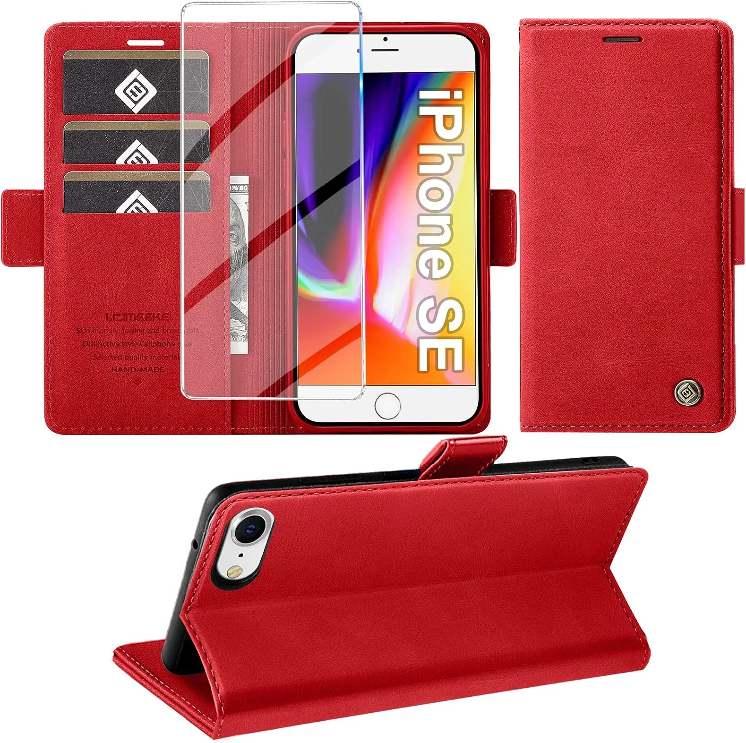 Leder Flip Hülle für iPhone SE 2022 / 8 / 7 – Rot