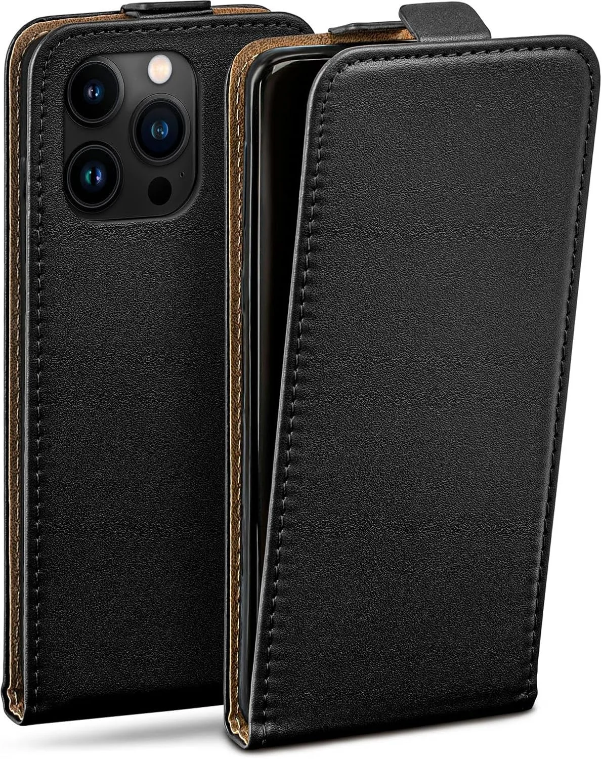 Flip Case für iPhone 15 Pro – Leder-Optik, Schwarz