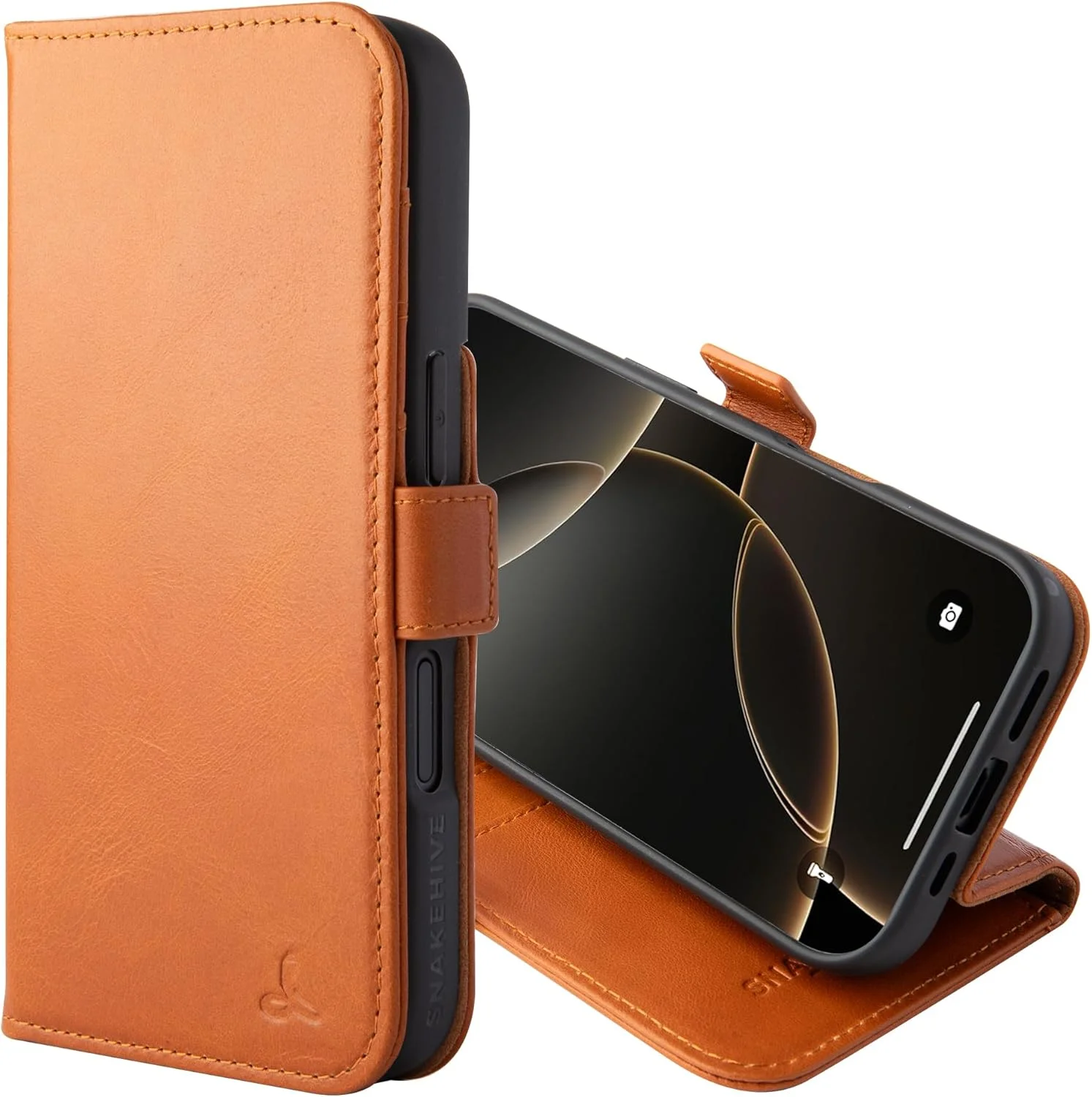 Lederhülle für iPhone 17 Pro Max – Klapphülle, Cognac