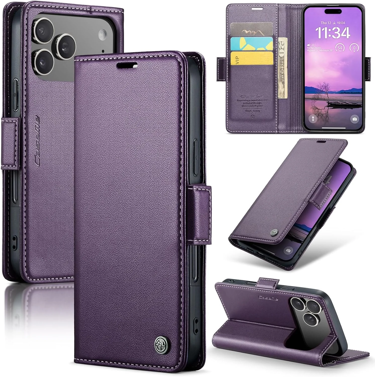 Leder Wallet Hülle für iPhone 17 Pro Max – Kartenfach, Lila