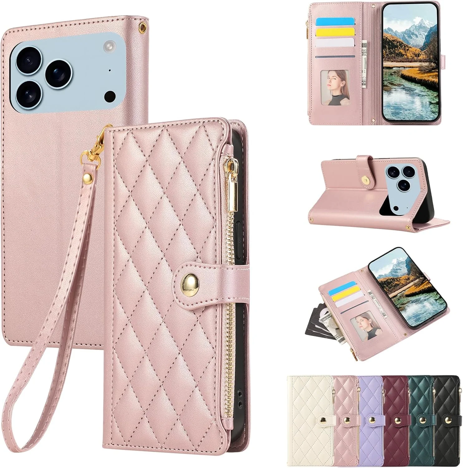 Wallet Hülle für iPhone 17 Pro Max – Kartenfach, Rosegold