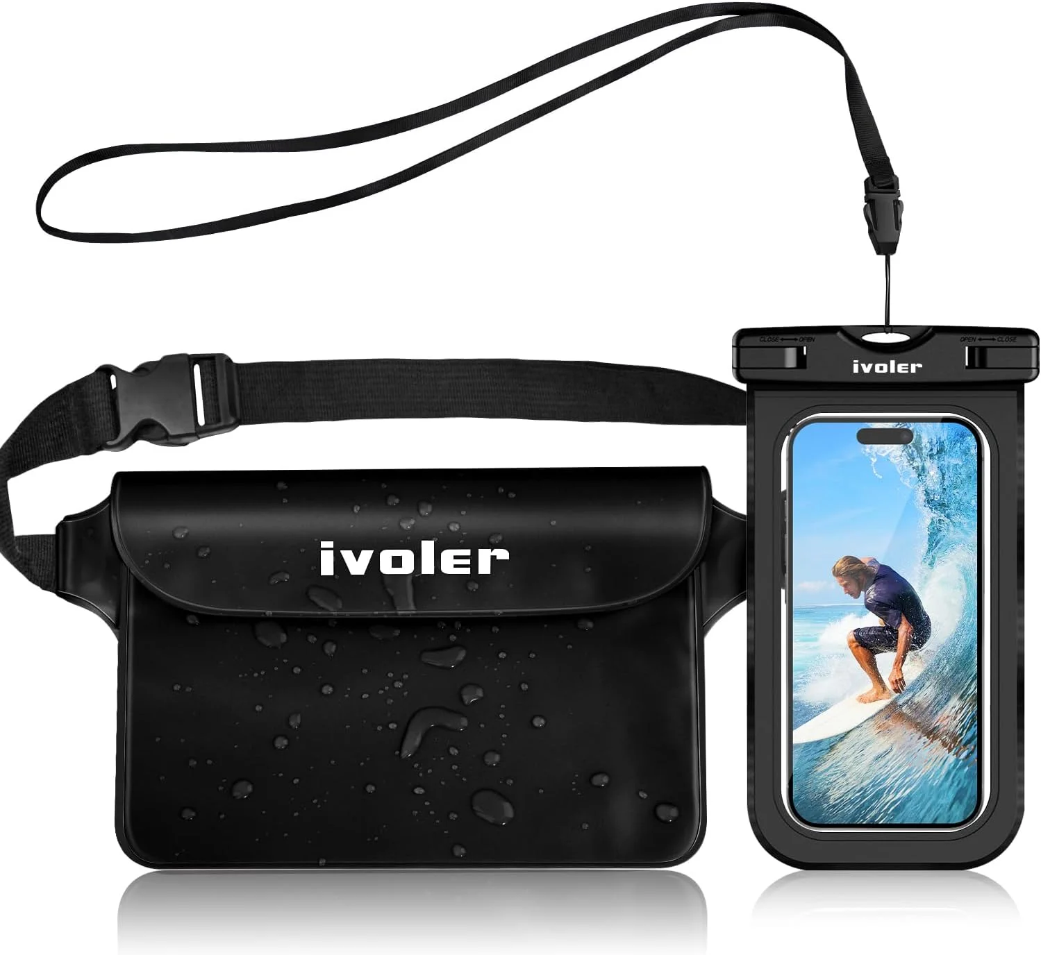 Wasserdichte Bauchtasche mit Handyhülle – IPX8, Schwarz