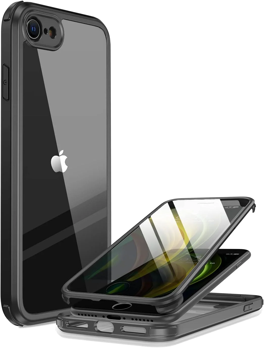 360° Hülle für iPhone SE 2022 / 8 – Glas Displayschutz, Schwarz