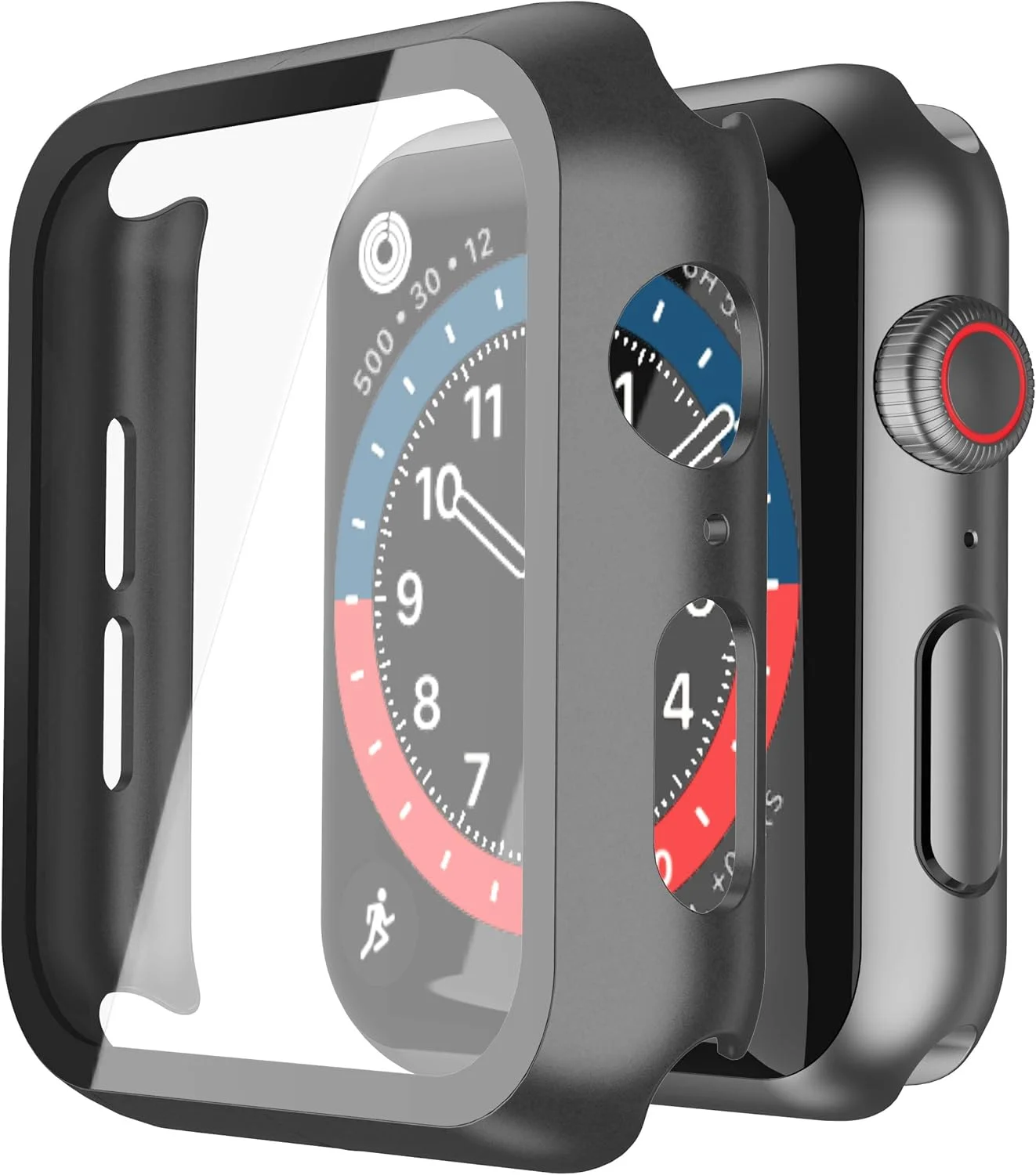 Misxi 2 Stück Hard Hülle mit Glas Displayschutz für Apple Watch SE 3/SE2/SE / Series 6/5/4 44mm, Schwarz