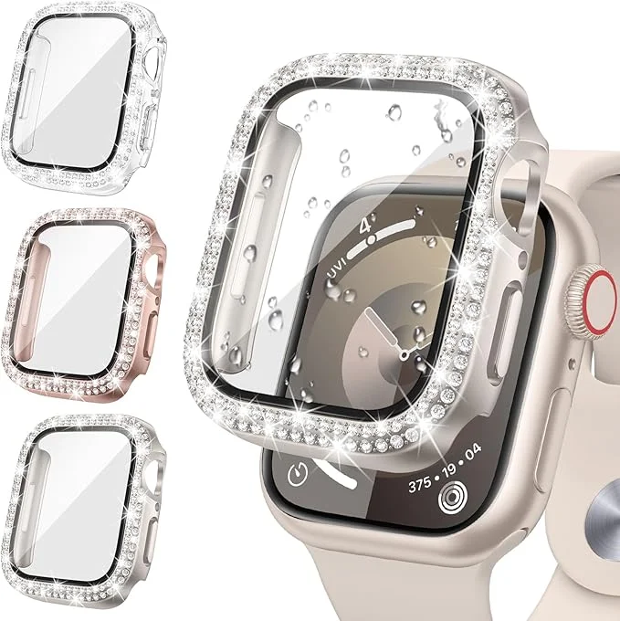 Neitra 3 Stück Diamanten Hülle für Apple Watch Series 6/5/4/SE 40mm mit Displayschutz