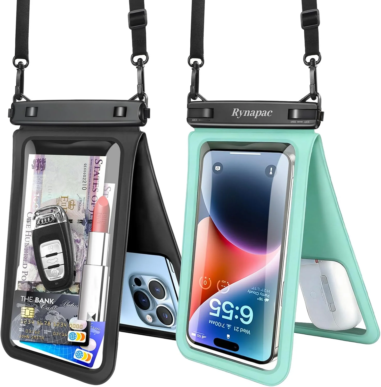 Wasserdichte Handyhülle IPX8 – 2 Stück, Schwarz/Grün