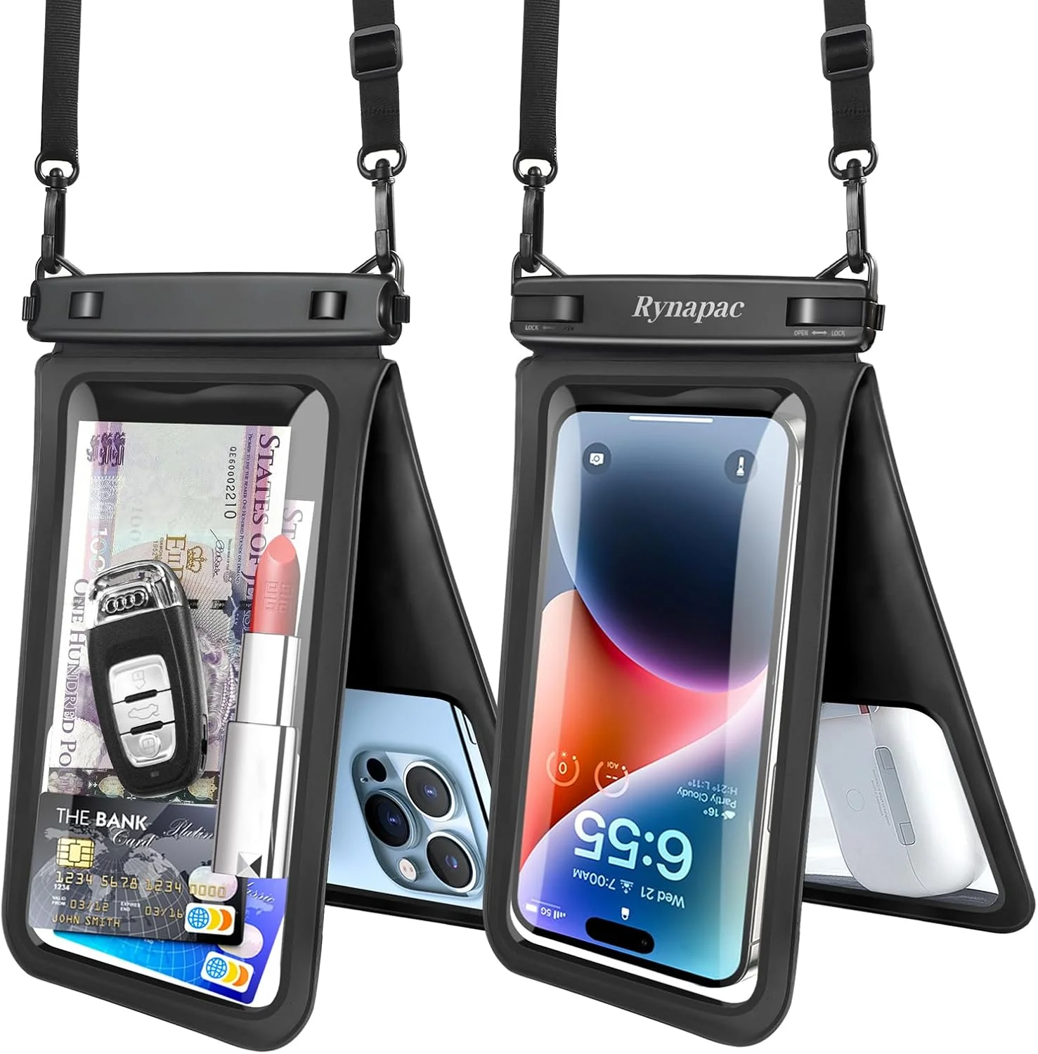 Wasserdichte Handyhülle IPX8 – 2 Stück, Schwarz