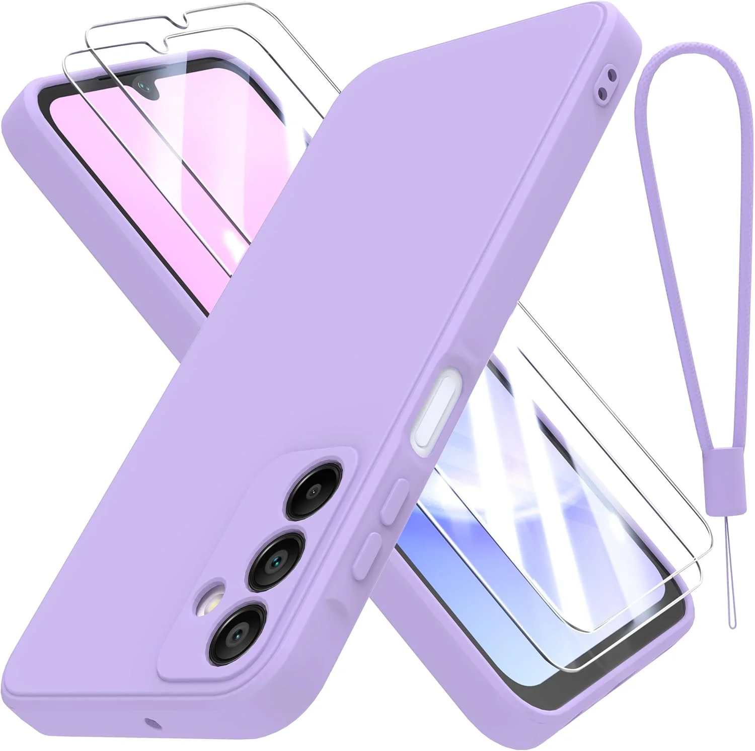 Silikon Hülle für Samsung Galaxy A15 5G / 4G – Lila, 2 Schutzglas