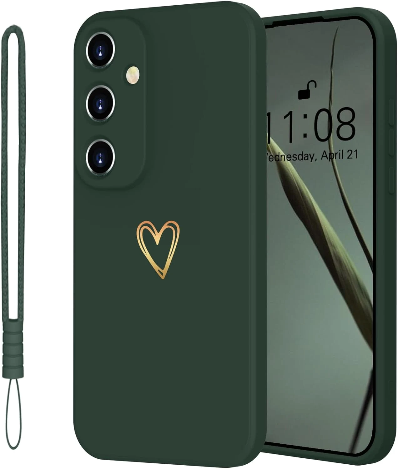 Silikon Hülle für Samsung Galaxy A15 5G – Herz, Dunkelgrün