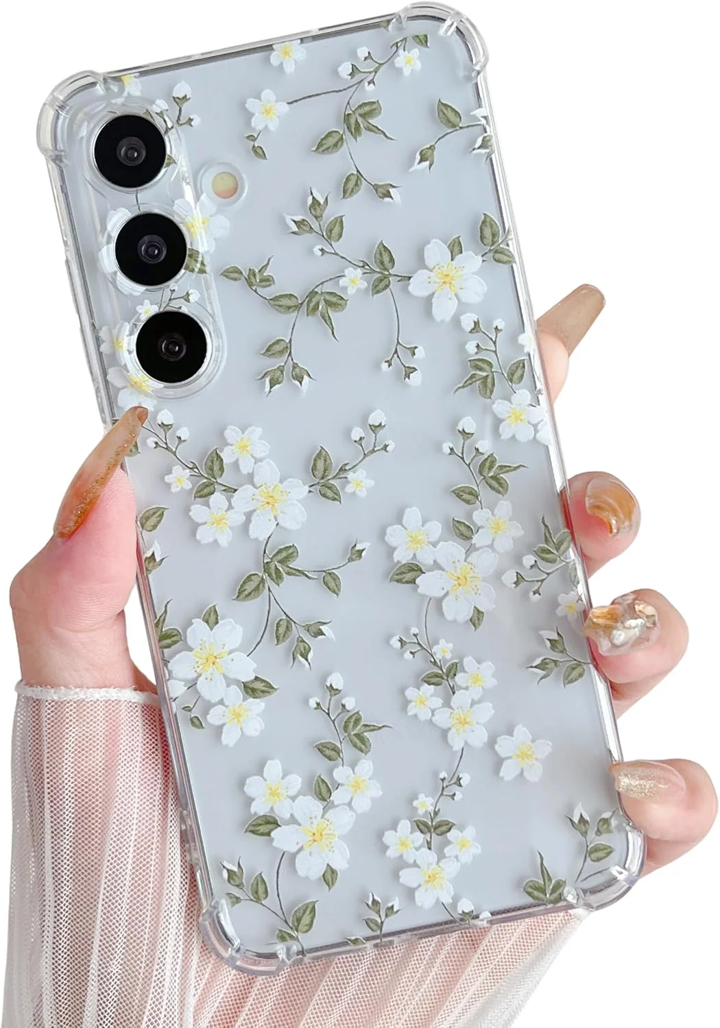 Blumen Hülle für Samsung Galaxy A16 5G / 4G – Transparent, Weiß