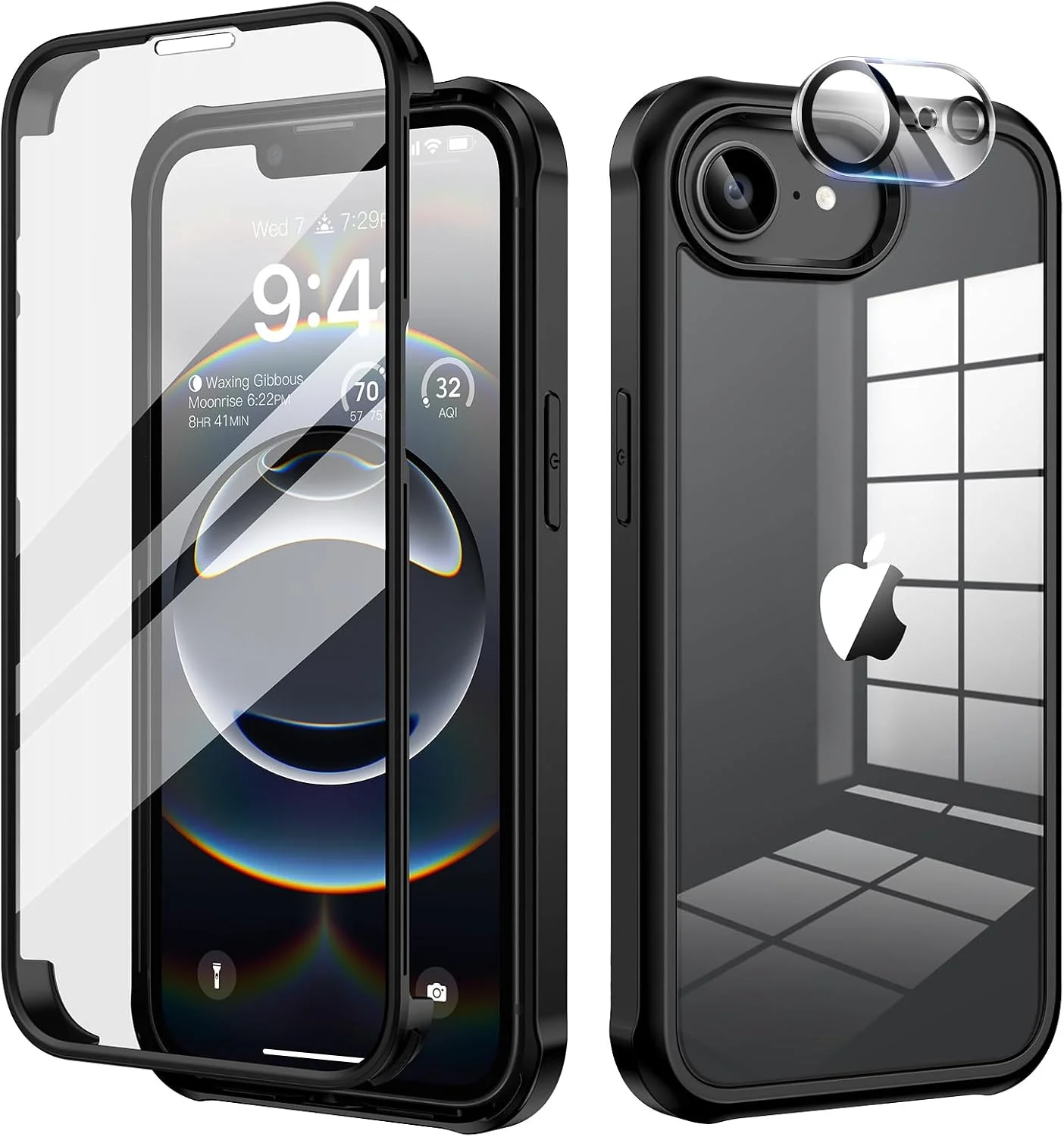 360° Schutzhülle für iPhone 16E / 17E – Panzerglas, Schwarz