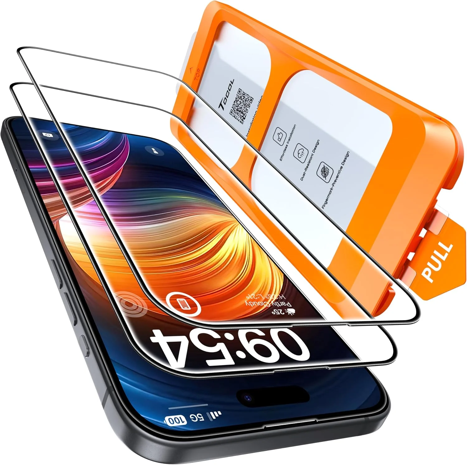 Panzerglas für iPhone 15 – Auto-Installation, 2 Stück