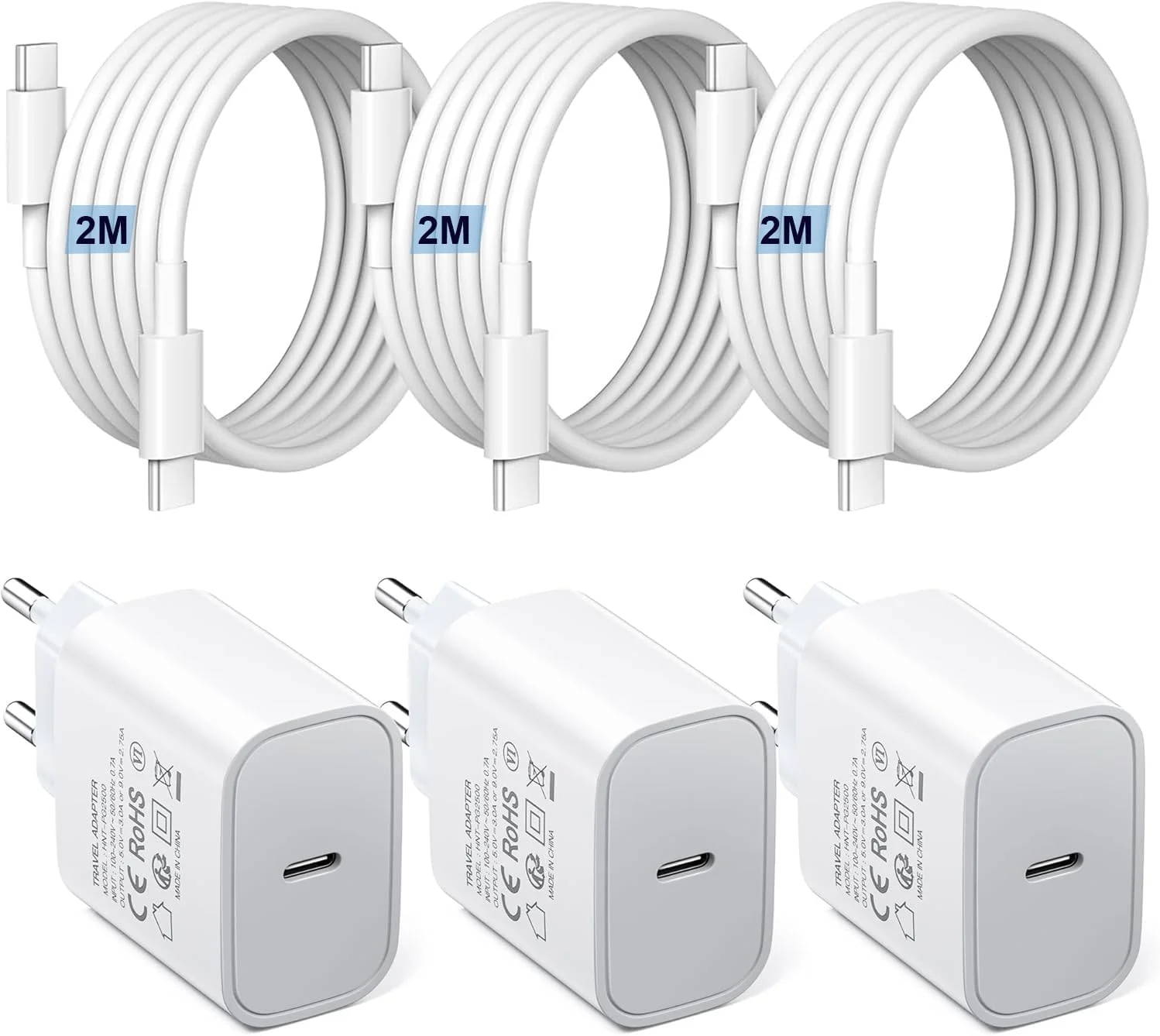 USB-C 25W Schnellladegerät – 3er Set mit Kabel